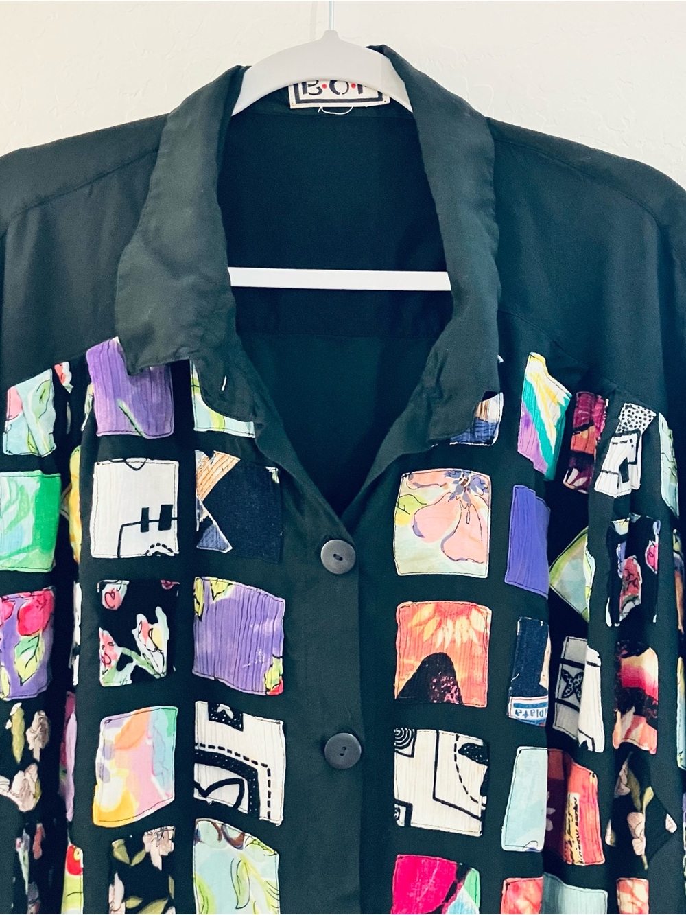 BOHO Abstract Patchwork Button Front Blouse Jacket Top Women’s Vintage Style